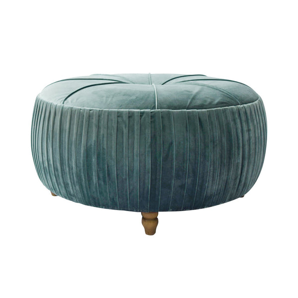 New Pacific Direct Helena Velvet Round Ottoman – Elegant Plush Upholstery With Wooden Legs, Perfect For Any Décor! Emerald 100% Polyester 1600007-185-npd