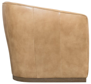 Hooker Furniture Fairfax Dark Blond Leather Swivel Chair With Rounded Barrel-Back And Solid Wood Base For Cozy Elegance 35.43 L x 36.85W x 32.05H SS225-SW-080