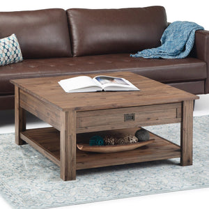 English Elm Monroe - Handcrafted Square Coffee Table In Rustic Natural Aged Brown With Practical Storage Solutions B136P158952