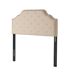 English Elm Tufted Queen Headboard with Nailhead Trim Solid Wood Frame and Adjustable Metal Legs Beige 57877.00