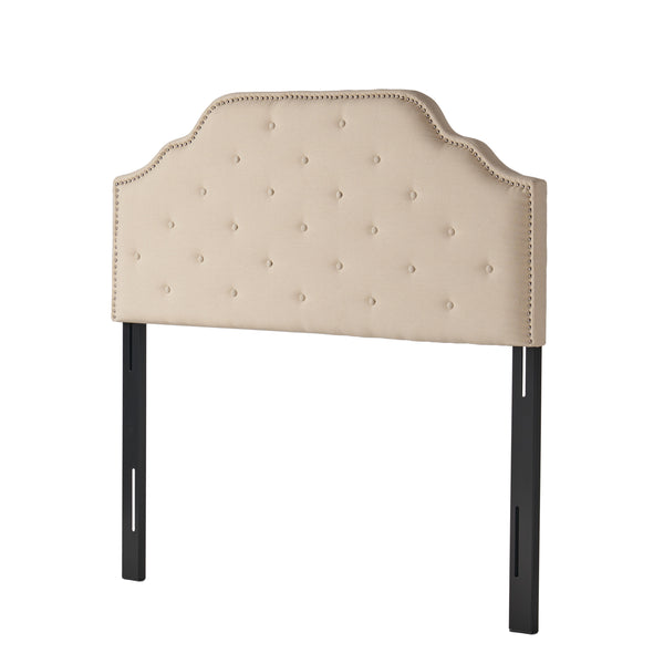 English Elm Tufted Queen Headboard with Nailhead Trim Solid Wood Frame and Adjustable Metal Legs Beige 57877.00