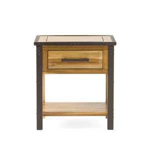 English Elm Christopher Knight Home® - BRIGHTON Acacia Wood End Table with 1 Drawer in Natural Finish — Industrial Accent Nightstand 26.75" 54717.00
