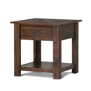 English Elm Monroe End Table - Rustic Distressed Charcoal Brown Acacia Wood With Storage & Vintage Charm B136P158953