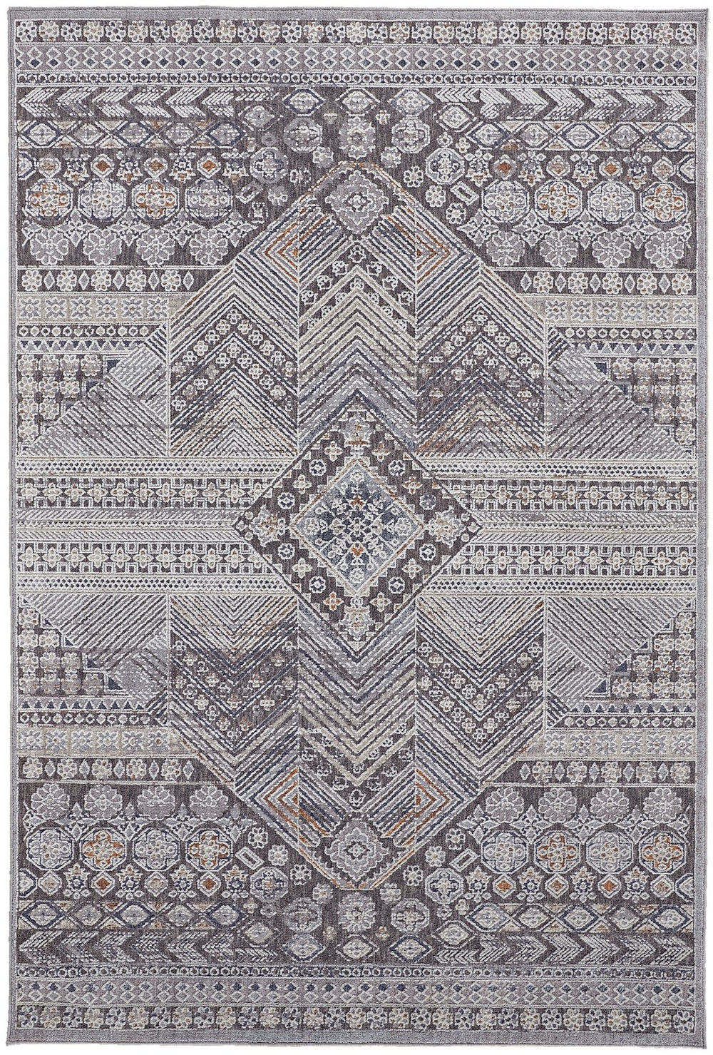 Feizy Rugs Francisco Southwestern-inspired Machine Made Medallion Rug - Durable Geometric Design For Any Space Ivory,Gray Polyester,Polypropylene Fra39gdfivychle10