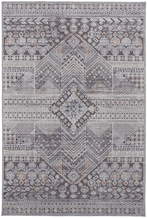 Feizy Rugs Francisco Southwestern-inspired Machine Made Medallion Rug - Durable Geometric Design For Any Space Ivory,Gray Polyester,Polypropylene Fra39gdfivychle10