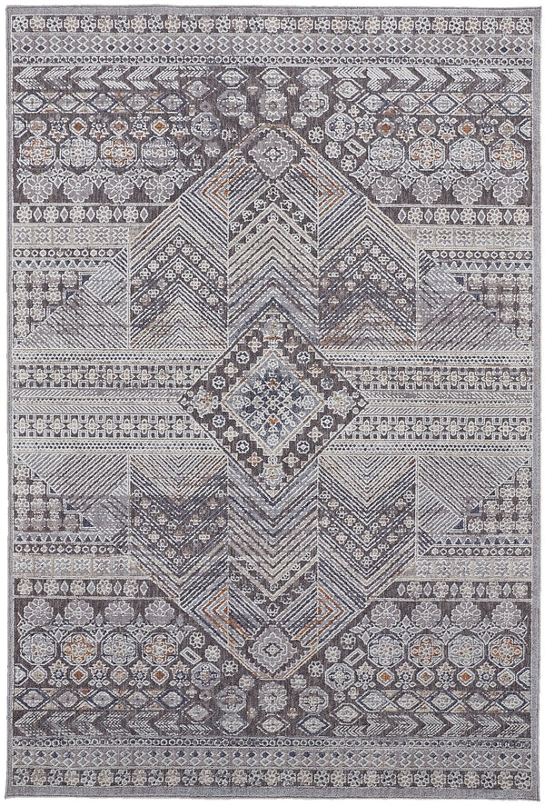 Feizy Rugs Francisco Southwestern-inspired Machine Made Medallion Rug - Durable Geometric Design For Any Space Ivory,Gray Polyester,Polypropylene Fra39gdfivychle10