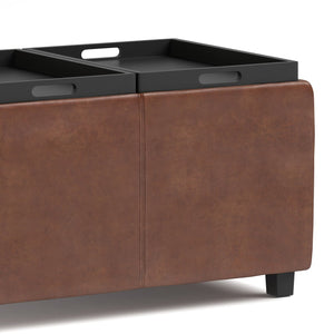 English Elm Avalon Storage Ottoman - Distressed Saddle Brown Vegan Leather With Hidden Storage & Serving Trays B136P158256