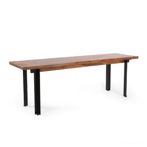 English Elm Outdoor Mango Wood Dining Bench with Iron Frame Handcrafted Industrial Entryway Seat 69422.00