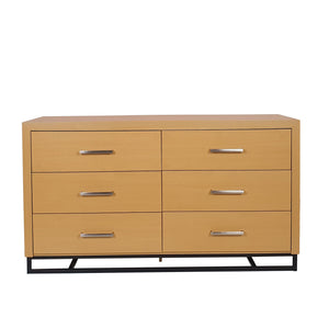 English Elm Christopher Knight Home® - 6 Drawer Chest with Iron Base and Six Spacious Drawers, Contemporary Industrial Design, Durable Construction Maple 60 L x 19.25 W x 10 H 71883.00MPL