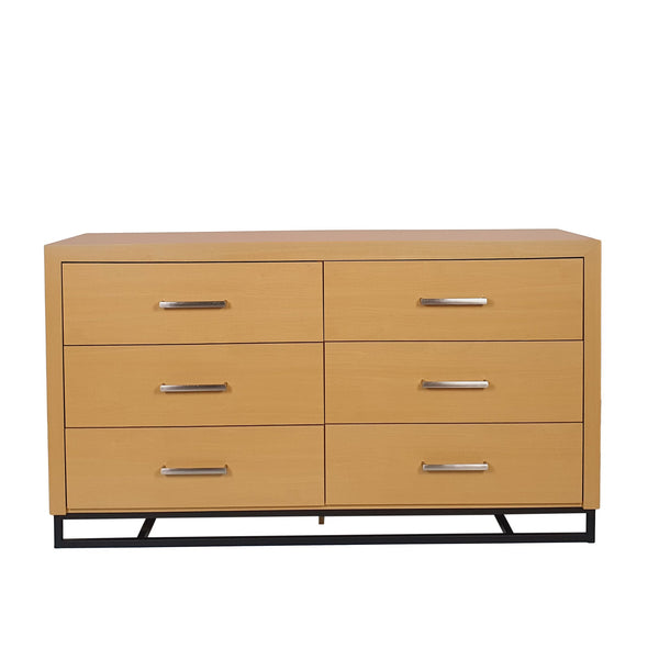English Elm Christopher Knight Home® - 6 Drawer Chest with Iron Base and Six Spacious Drawers, Contemporary Industrial Design, Durable Construction Maple 60 L x 19.25 W x 10 H 71883.00MPL