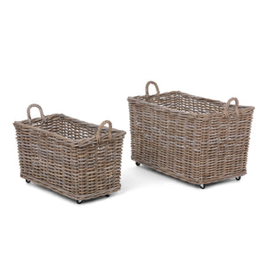 Park Hill Rattan Woven Storage Basket with Casters - Set of 2 ECW30217