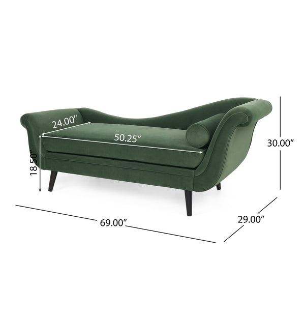 English Elm Chaise Lounge Velvet Upholstered with Birch Legs Elegant Salon Style Living Room Accent Sage 69103.00SAGE