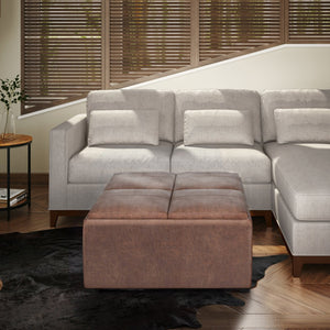 English Elm Avalon Square Storage Ottoman Coffee Table In Distressed Umber Brown - Versatile, Stylish & Functional B136P159752