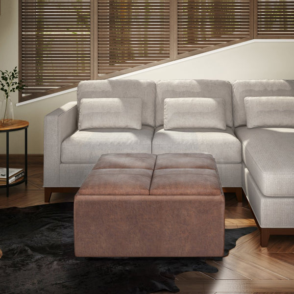 English Elm Avalon Square Storage Ottoman Coffee Table In Distressed Umber Brown - Versatile, Stylish & Functional B136P159752