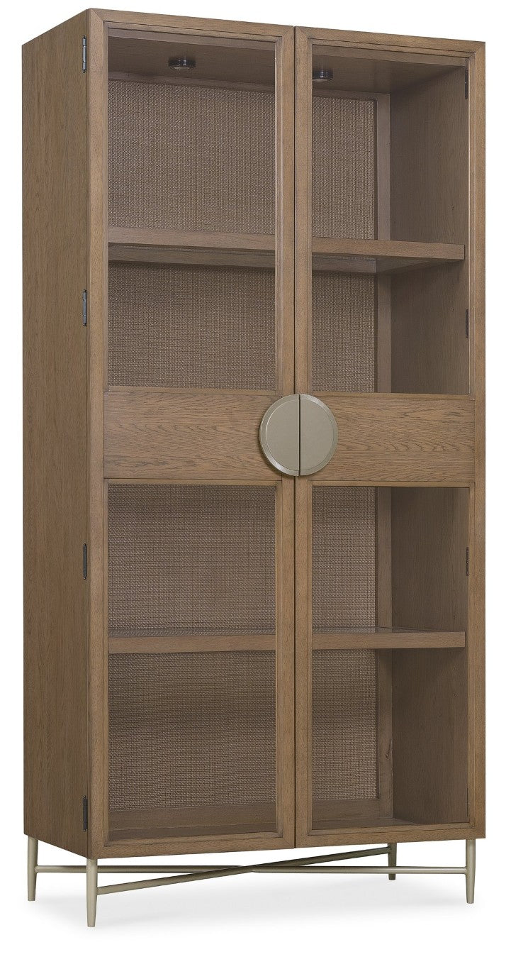 Hooker Furniture Sonnet Transitional Display Cabinet With Woven Cane, White Oak Veneer, Tempered Glass & Lighting 6072-75906-85