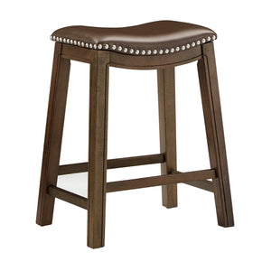 Homelegance By Top-Line Hugues Faux Leather Saddle Seat Backless Stool Brown Rubberwood