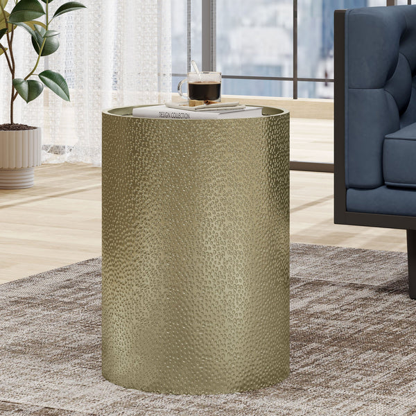 English Elm Christopher Knight Home® - METAL Round Hammered Accent Side Table with Textured Iron Frame, Modern Industrial Chic Decor Gold 65502.00GLD