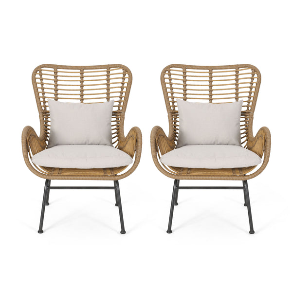 English Elm Tapscott All-weather Rattan Outdoor Accent Chairs Set of 2 with Cushions 65044.00LBRN