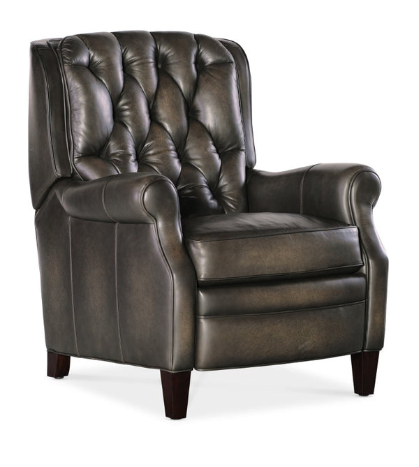 Hooker Furniture Palmer Semi-Aniline Top-Grain Leather Recliner With Tufted Back, Rolled Arms & Dark Wood Legs Grey RC111-PB-095