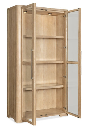Hooker Furniture Retreat Oak Display Cabinet In Dune Finish With Tempered Glass, Adjustable Shelves & Integrated Lighting 6950-75906-80