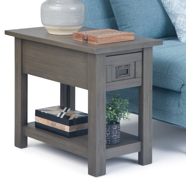 English Elm Monroe Rustic Narrow Side Table - Handcrafted Acacia With Farmhouse Grey Finish & Storage Drawer B136P158957