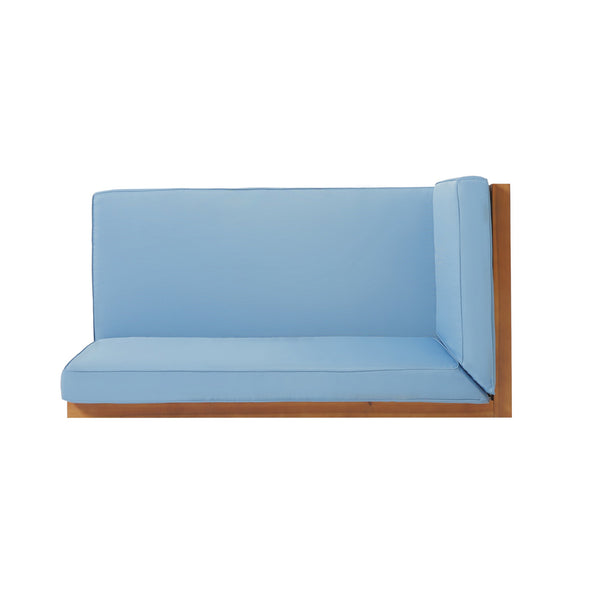 English Elm Brava Acacia Wood Outdoor Modular Sofa Set Mid-century Slatted Cross-back Patio Seating Blue 57967-8-64489BLU-64496.00