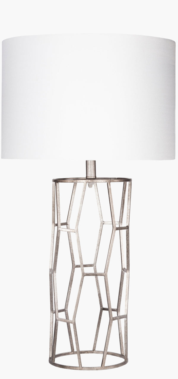 Surya Gavin Modern Accent Table Lamp - 30"H Stylish Linen & Metal Design For Home Décor Revitalization Body, Metallic ,Silver,Finial, Metallic ,Silver,Harp, Metallic ,Nickel Iron,Linen Gvlp-001