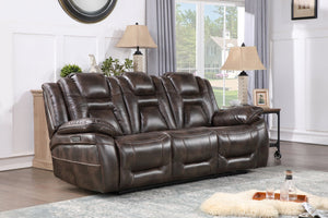 English Elm Steve Silver - Oportuna Dual Power Sofa with Drop-Down Table, Dark Brown Leatherette, Racing-Inspired Comfort and Style B081P157403