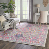 Nourison Passion PSN20 Machine Made Power-loomed Floral Border Indoor Only Bohemian  Rug Light Grey,Pink, Grey and Pink 100% Polypropylene 99446486752