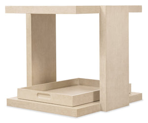Hooker Furniture Westwood Polished Limestone End Table With Open Storage & Removable Tray — Modern Quartered Oak Veneer 6133-80113-80