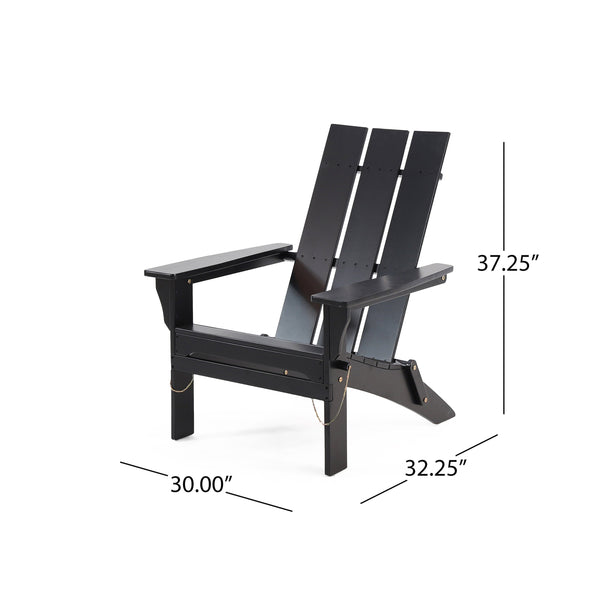 English Elm Zuma Solid Acacia Foldable Adirondack Chair Rustic Outdoor Lounger for Deck or Patio Black 68319.00BLK