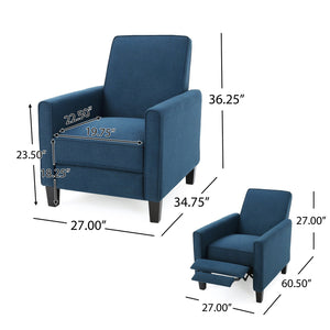 English Elm Christopher Knight Home® - Navy Low-Profile Fabric Push Back Chair with Tapered Legs & Pipe-Edge Detail — Compact Recliner for Small Spaces 52422.00FDBL