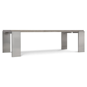 Bernhardt Bernhardt Foundations 102" Dining Table — Solid Acacia Light Shale Top & Brushed Stainless Legs, Modern Rustic Elegance 306224