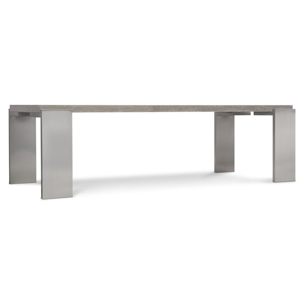 Bernhardt Bernhardt Foundations 102" Dining Table — Solid Acacia Light Shale Top & Brushed Stainless Legs, Modern Rustic Elegance 306224