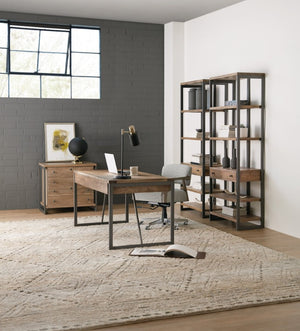 Hooker Furniture Bookcase Mango Wood With Matte Gray Metal Frame — 4 Shelves & Drawer, Industrial-Craftsman Accent 5681-10445-MWD