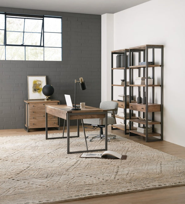 Hooker Furniture Bookcase Mango Wood With Matte Gray Metal Frame — 4 Shelves & Drawer, Industrial-Craftsman Accent 5681-10445-MWD
