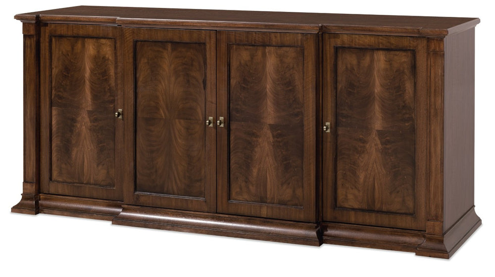 Hooker Furniture Archives Buffet With Figured Walnut Veneers, Satin Brass Hardware & Organized Storage For Formal Dining 6123-75900-89