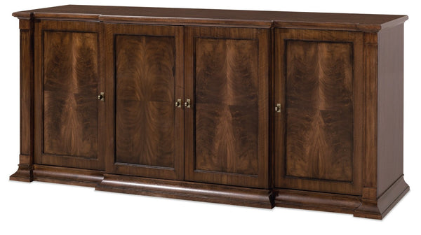 Hooker Furniture Archives Buffet With Figured Walnut Veneers, Satin Brass Hardware & Organized Storage For Formal Dining 6123-75900-89