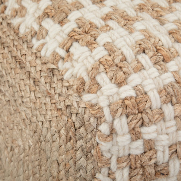 English Elm Cullen Handcrafted Cube Pouf in Natural Beige – Woven Cotton, Wool & Jute, Supportive Dense Fill, Versatile Accent Seat B136P159297