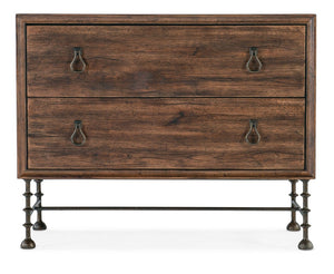 Hooker Furniture Big Sky Bachelors Chest With Pecky Hickory Veneer, Felt & Cedar Drawers, Turned Metal Legs, Power Dark Brown 6700-90017-85