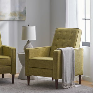 English Elm Christopher Knight Home® - Fabric Recliner Chair Mid-Century Modern Pushback Single Sofa with Tufted Cushion, Birch Legs, Cozy Comfort Green 60741.00MGRN