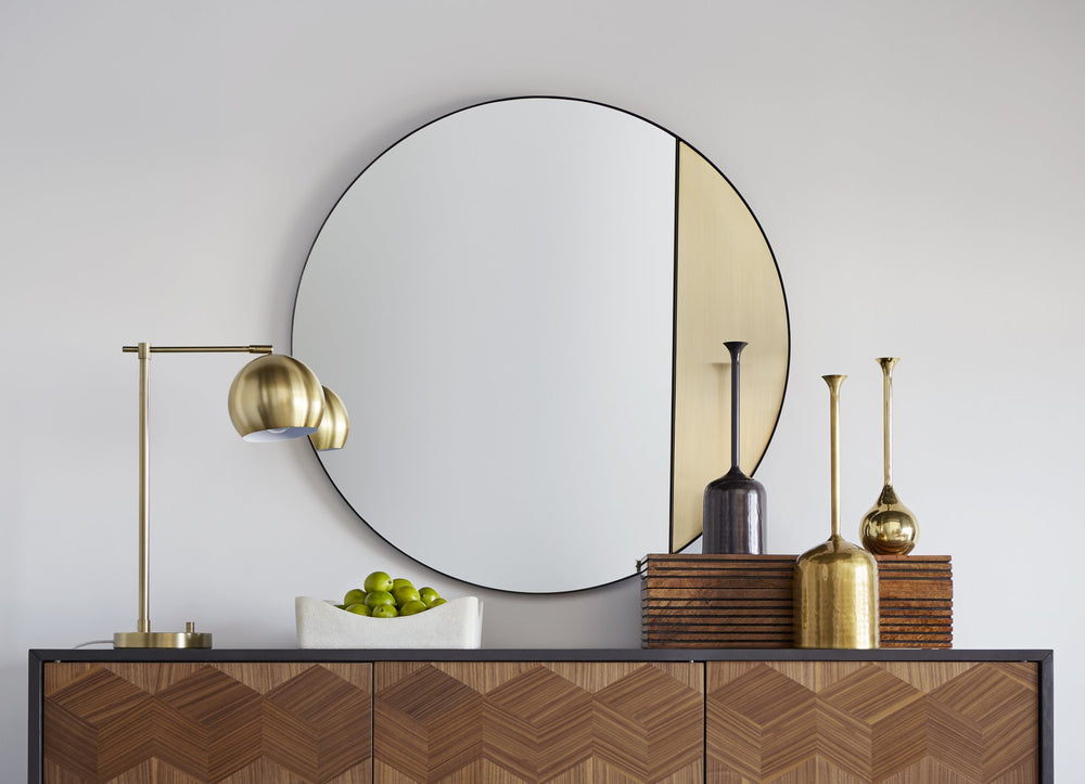 A.R.T. Furniture Bobby Berk Jonsi Mirror - Contemporary Asymmetrical Design In Black And Brass For Unique Home Style Gold, Black Material, Metal Iron Parts & Multilayer Board & Lens 239120-1240