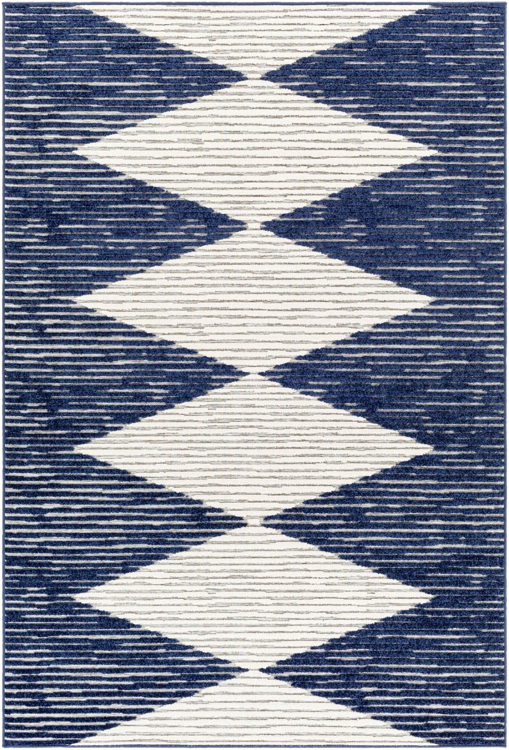 Livabliss Greenwich Bohemian Global Polypropylene Area Rug Low Pile Indoor Outdoor Living Room Ink Blue, White 5'1" x 7'3" GWC2324-5373