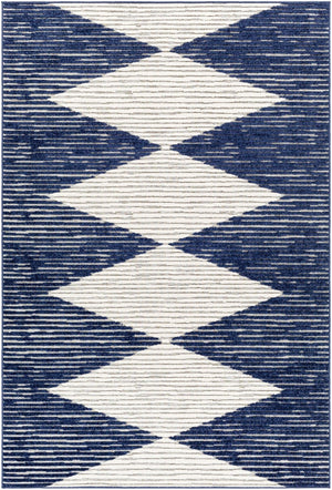 Livabliss Greenwich Bohemian Global Polypropylene Area Rug Low Pile Indoor Outdoor Living Room Ink Blue, White 5'1" x 7'3" GWC2324-5373