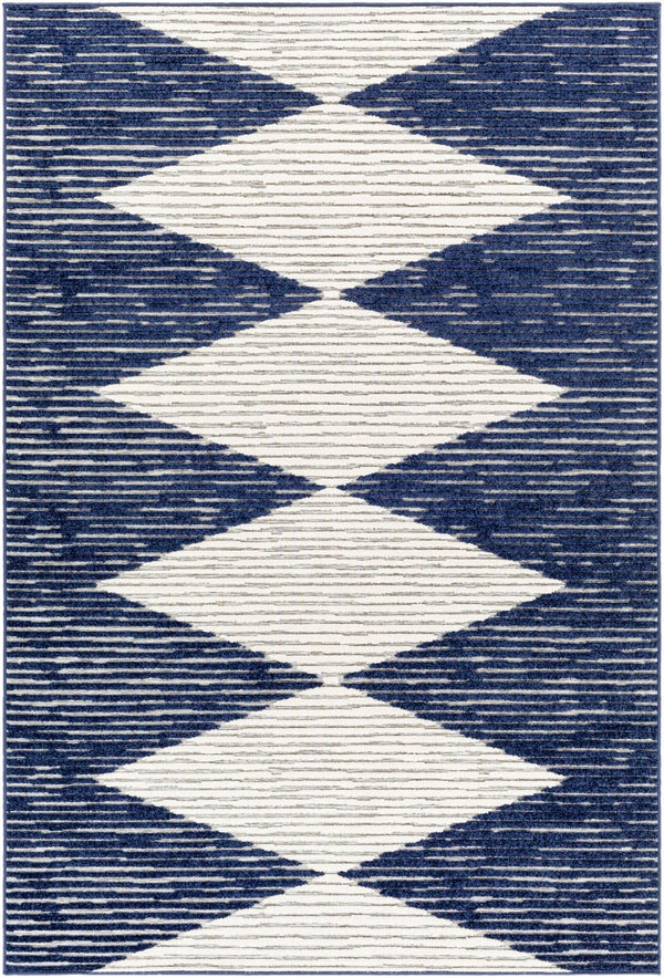Livabliss Greenwich Bohemian Global Polypropylene Area Rug Low Pile Indoor Outdoor Living Room Ink Blue, White 5'1" x 7'3" GWC2324-5373
