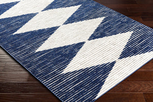 Livabliss Greenwich Bohemian Global Polypropylene Area Rug Low Pile Indoor Outdoor Living Room Ink Blue, White 5'1" x 7'3" GWC2324-5373