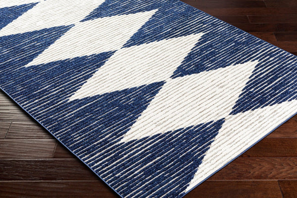 Livabliss Greenwich Bohemian Global Polypropylene Area Rug Low Pile Indoor Outdoor Living Room Ink Blue, White 5'1" x 7'3" GWC2324-5373
