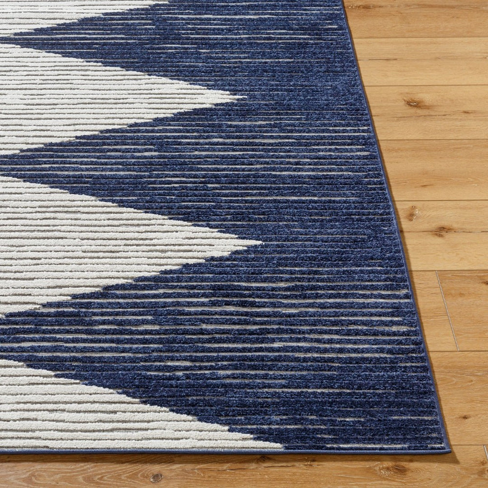 Livabliss Greenwich Bohemian Global Polypropylene Area Rug Low Pile Indoor Outdoor Living Room Ink Blue, White 5'1" x 7'3" GWC2324-5373