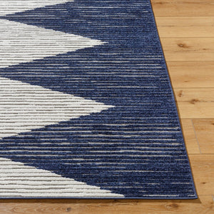 Livabliss Greenwich Bohemian Global Polypropylene Area Rug Low Pile Indoor Outdoor Living Room Ink Blue, White 5'1" x 7'3" GWC2324-5373