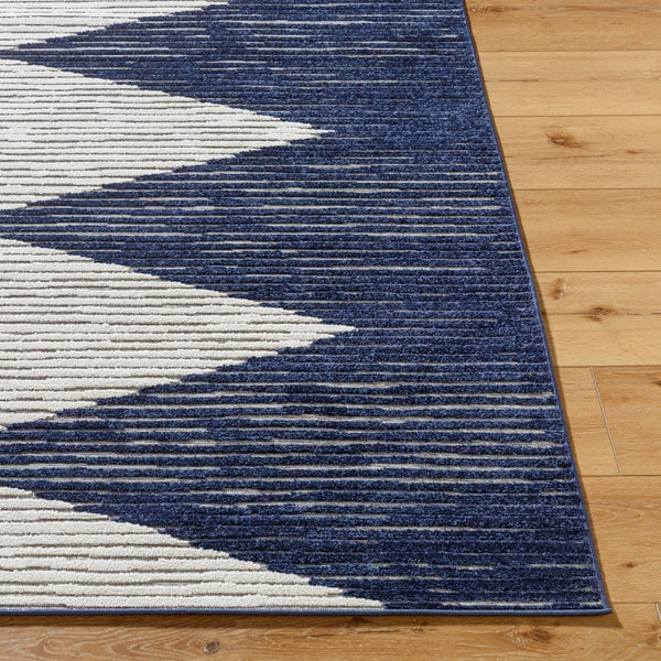 Livabliss Greenwich Bohemian Global Polypropylene Area Rug Low Pile Indoor Outdoor Living Room Ink Blue, White 5'1" x 7'3" GWC2324-5373